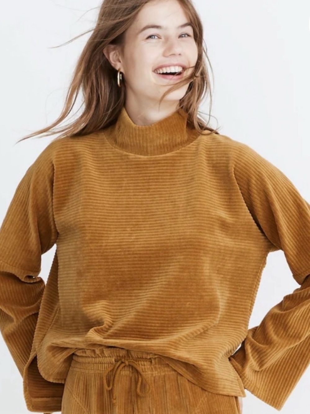 Texture & Thread Madewell Velour Corduroy Ribbed Mock Neck Women's Sweater